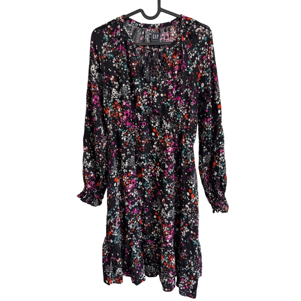 GAP Maternity Floral Print Long Sleeve‎ Tie Neck Ruffle Hem Dress - Small